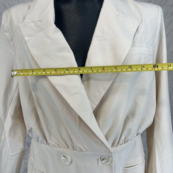 Cream DoubleBreasted Stylish Notched Lapel Light Beige Blazer Coat Womens Large - Picture 7 of 11
